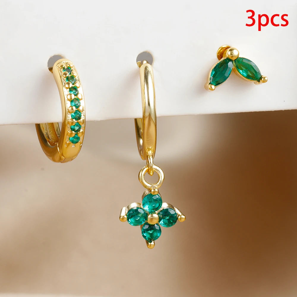 3PCS Exquisite Green Zircon Hanging Earrings Set