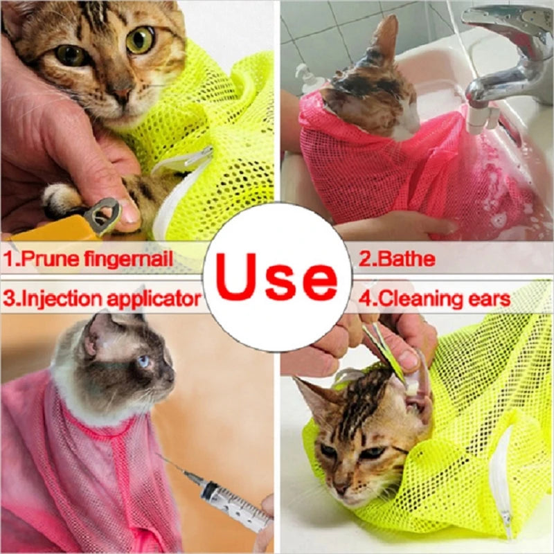 Mesh Cat Groom Bath Bag Adjustable