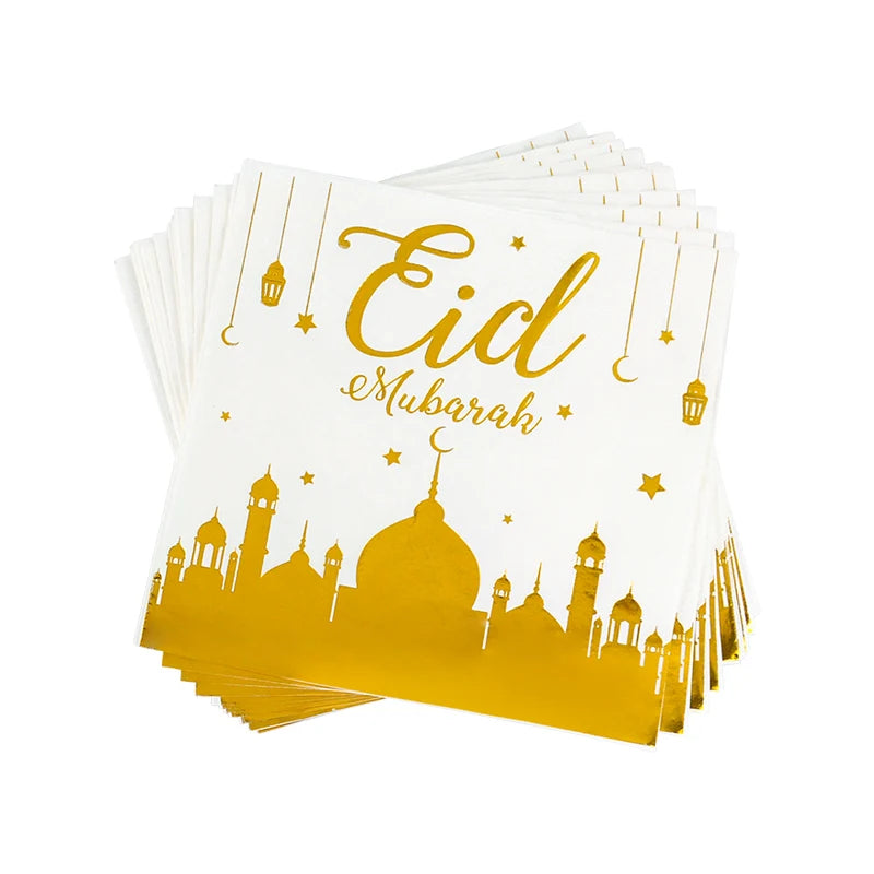 Eid Mubarak Disposable Tableware Gold Plate Cup Banner Gift Bags