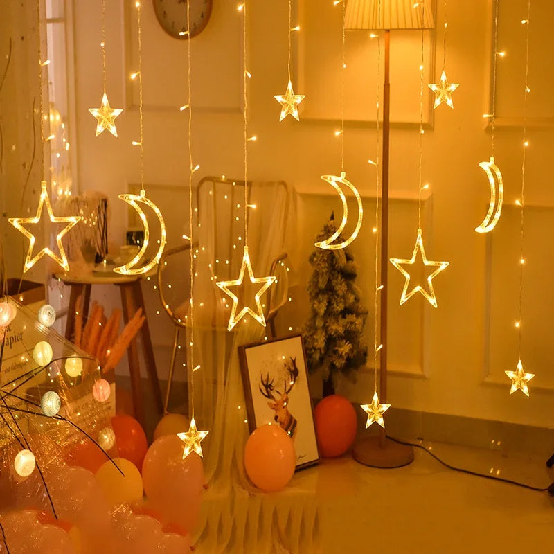 Star Moon Led Curtain Garland String Light EID Mubarak Ramadan Decoration