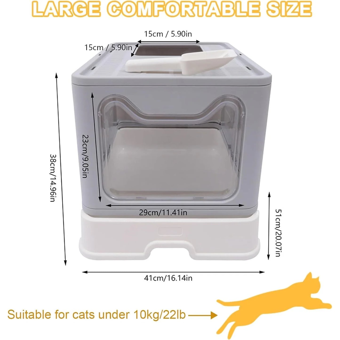 Enclosed Cat Kitty Litter Box with Scoop, Top and Front Entry Litter Box with Lid, Foldable Covered Cat Litter Box