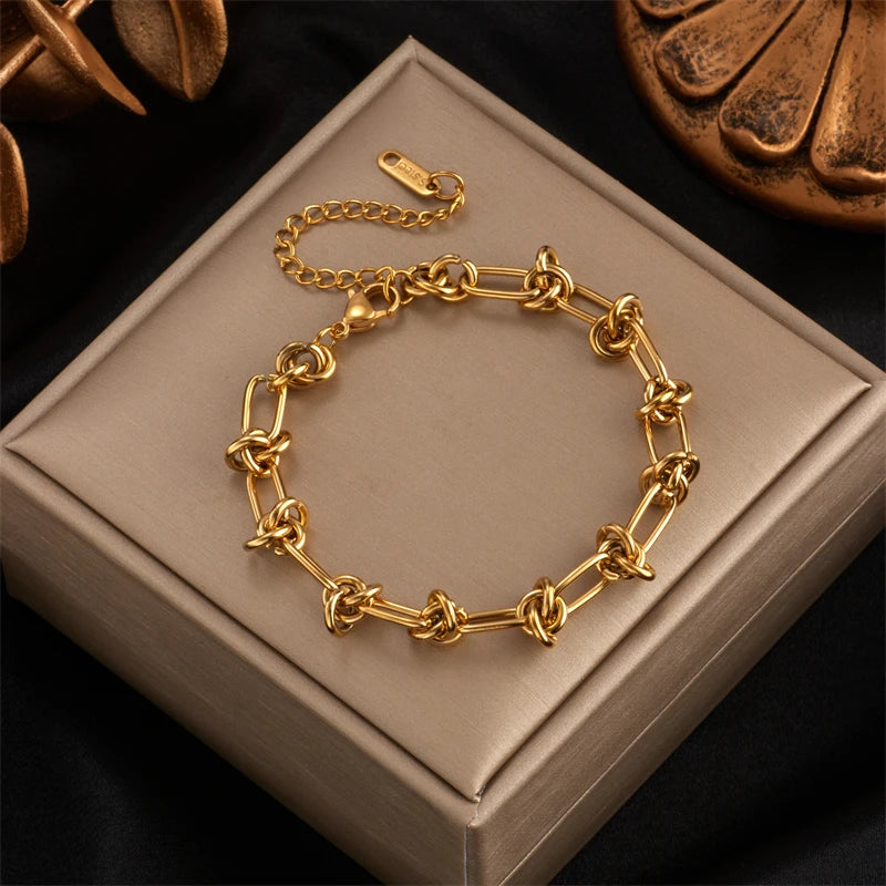 Stainless Steel Gold Silver Color Twist Knot Necklace Bracelets