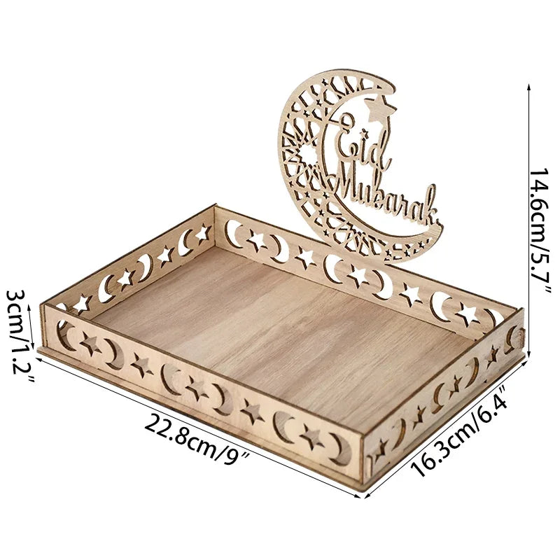 2025 20cm Ramadan Kareem Table Decorations Wooden Food Tray