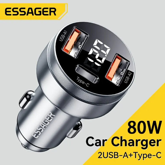 80W Car Charger USB Type C Dual Port USB Phone Charger PD Fast Charging