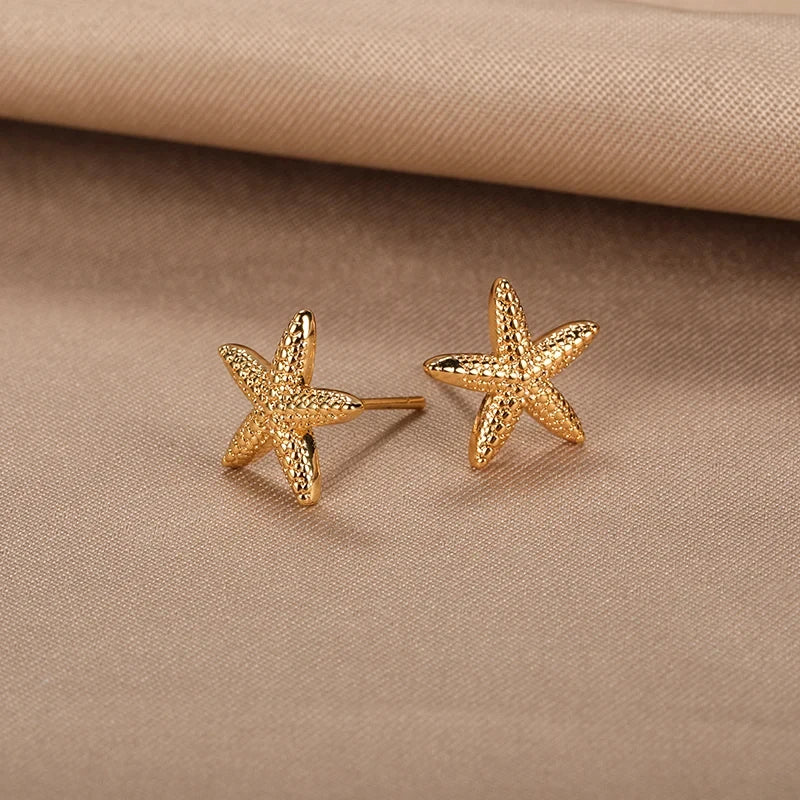 Vintage Summer Starfish Stainless Steel Stud Earrings