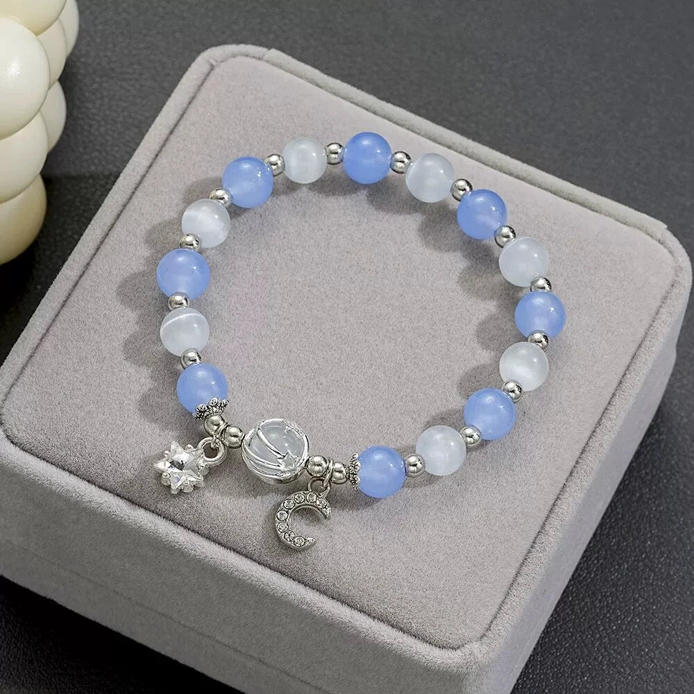 Fantasy Blue Crystal Beads Elastic Rope Bracelet