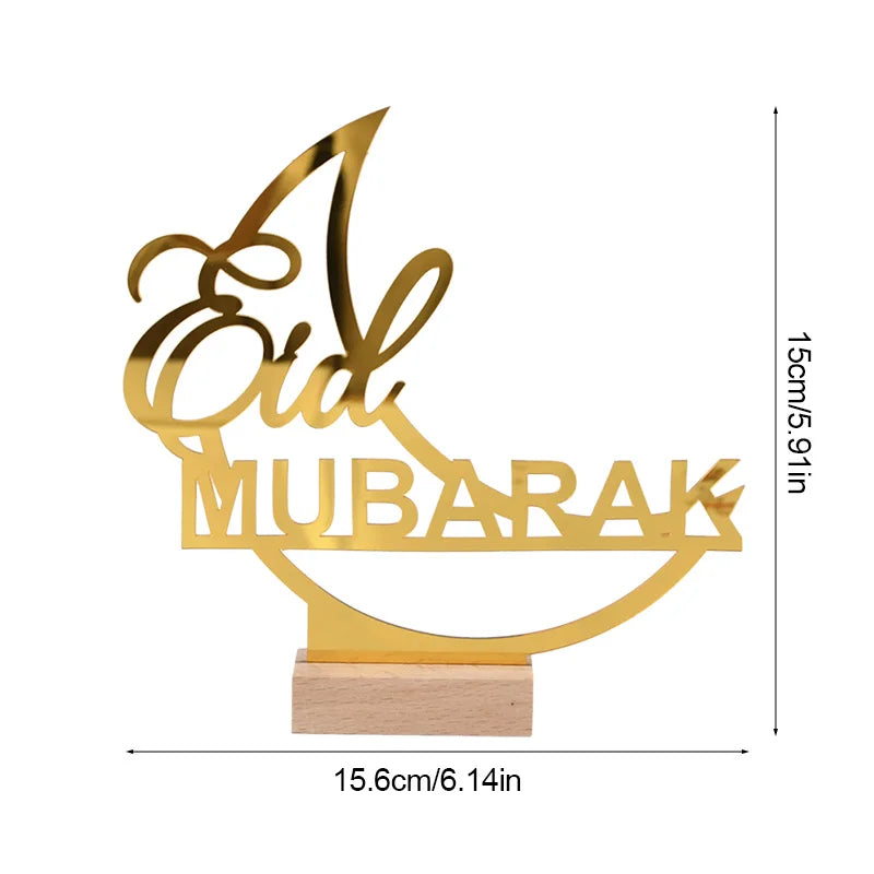 Eid Mubarak Moon Castle Acrylic Table Ornaments with Wooden Base 2025