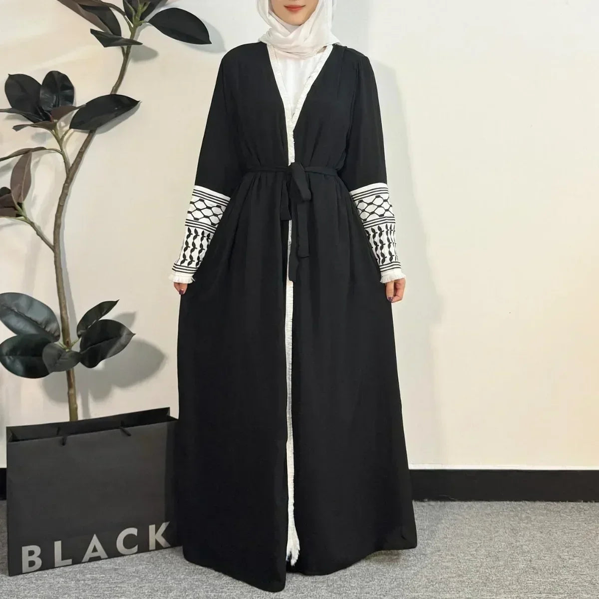 Open Front Abaya Muslim Long Sleeve Cardigan