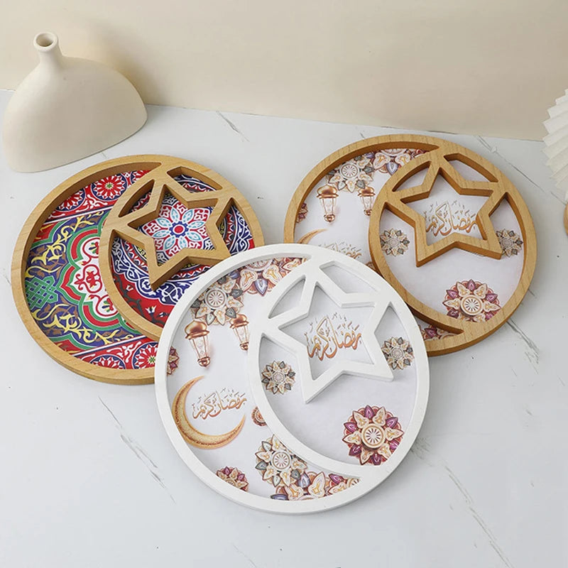 New Moon Star Wooden Tray Eid Mubarak Ramadan Decoration