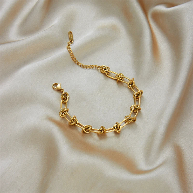 Stainless Steel Gold Silver Color Twist Knot Necklace Bracelets