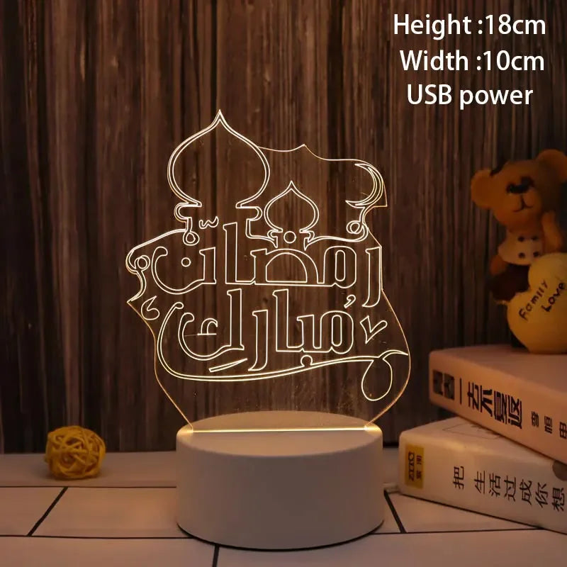 EID Mubarak Decor Lights Moon Castle 3D LED Night Light Gurbang Kareem Table Ornaments Ramadan Decoration for Home Eid Al Adha