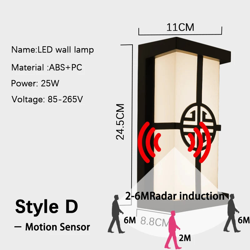 LED Outdoor Wall Light Waterproof Motion Sensor