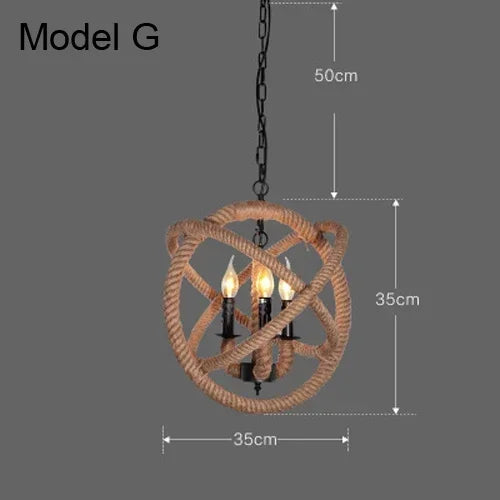 Industrial Rustic Pendant Lights Hemp Rope Indoor