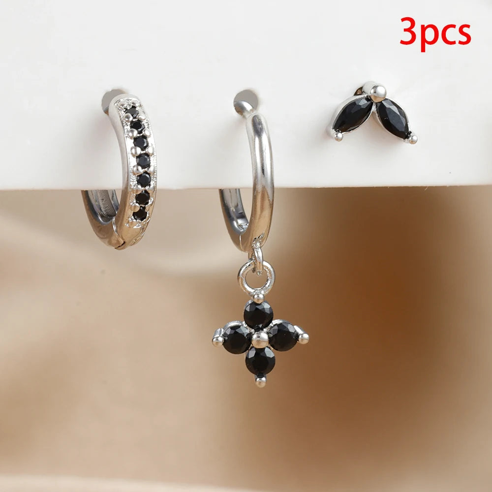 3PCS Exquisite Green Zircon Hanging Earrings Set