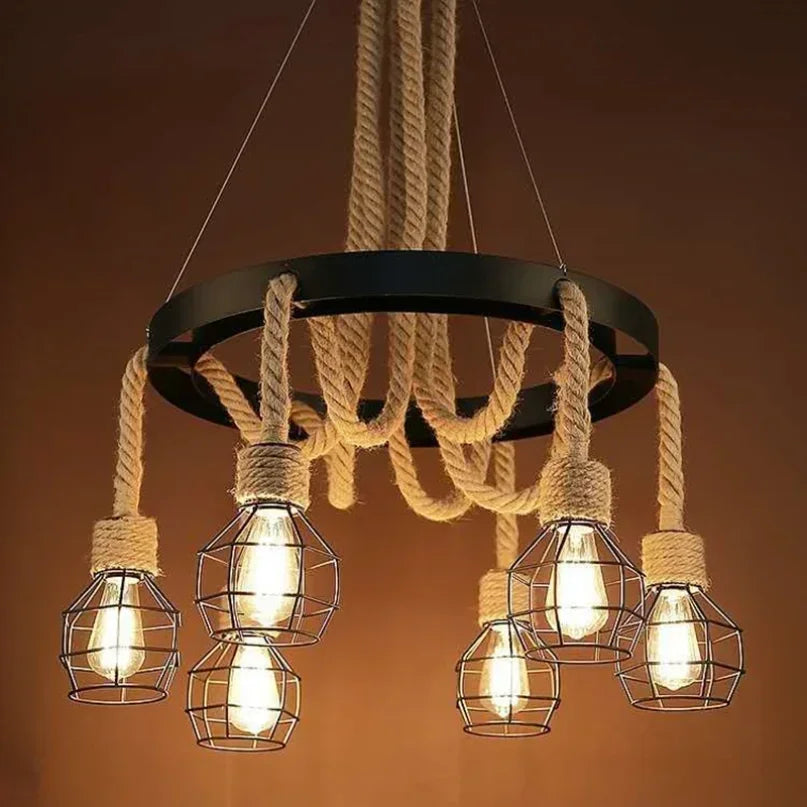 Industrial Rustic Pendant Lights Hemp Rope Indoor