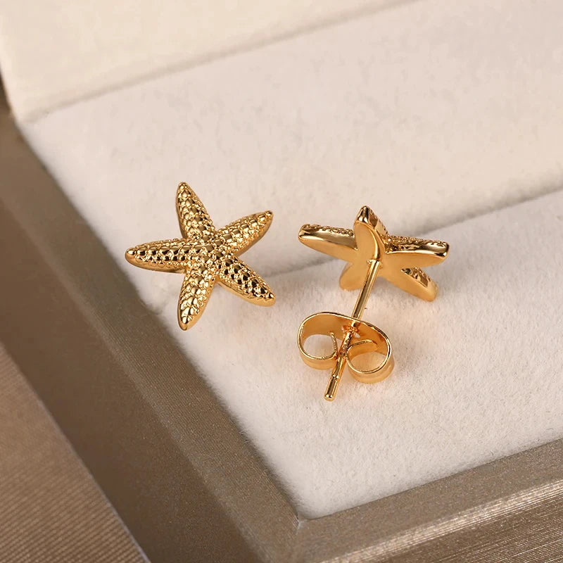 Vintage Summer Starfish Stainless Steel Stud Earrings