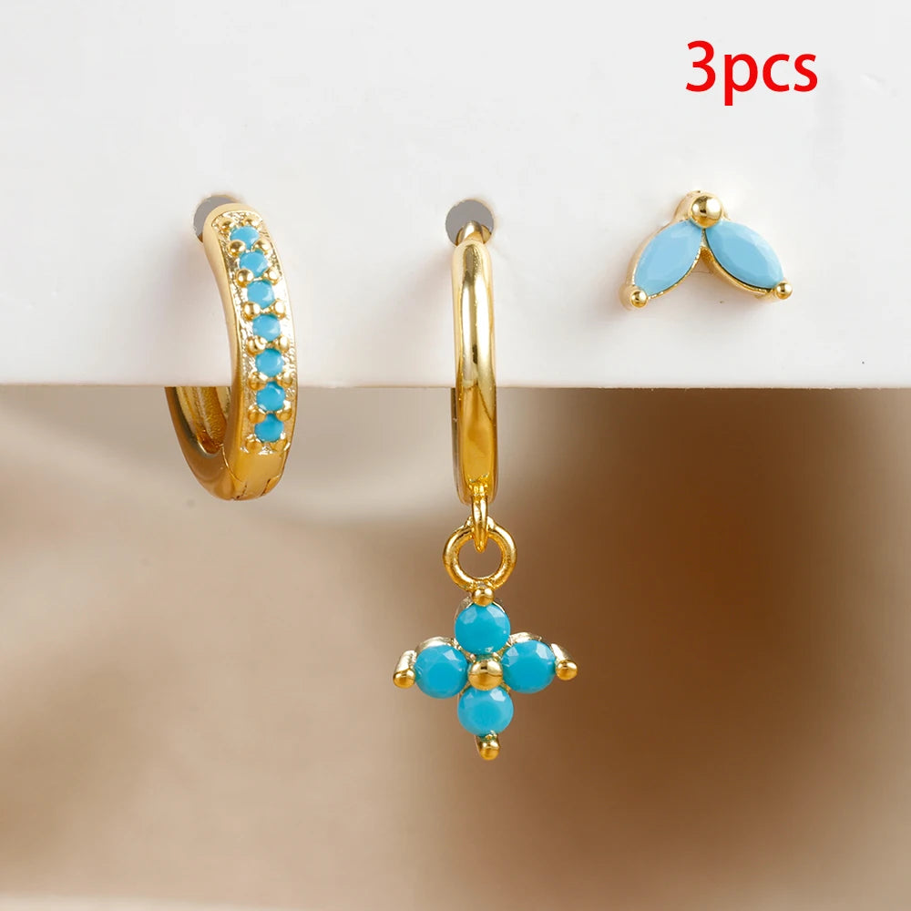 3PCS Exquisite Green Zircon Hanging Earrings Set