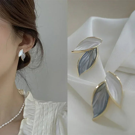 New Korean Metal Trendy Fresh Lovely Sweet Leaf Stud Earrings