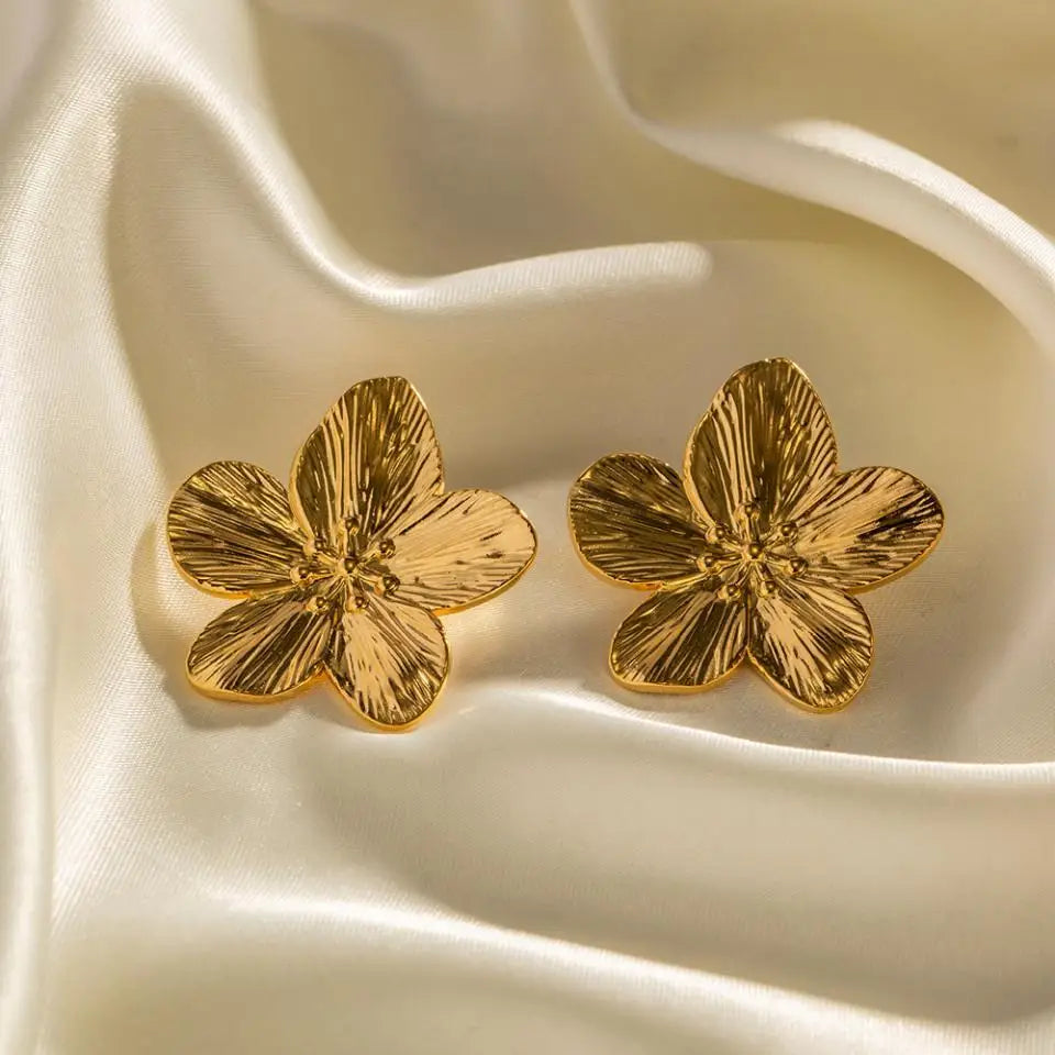 Fashion Stainless Steel Leaves Flower Stud Earrings