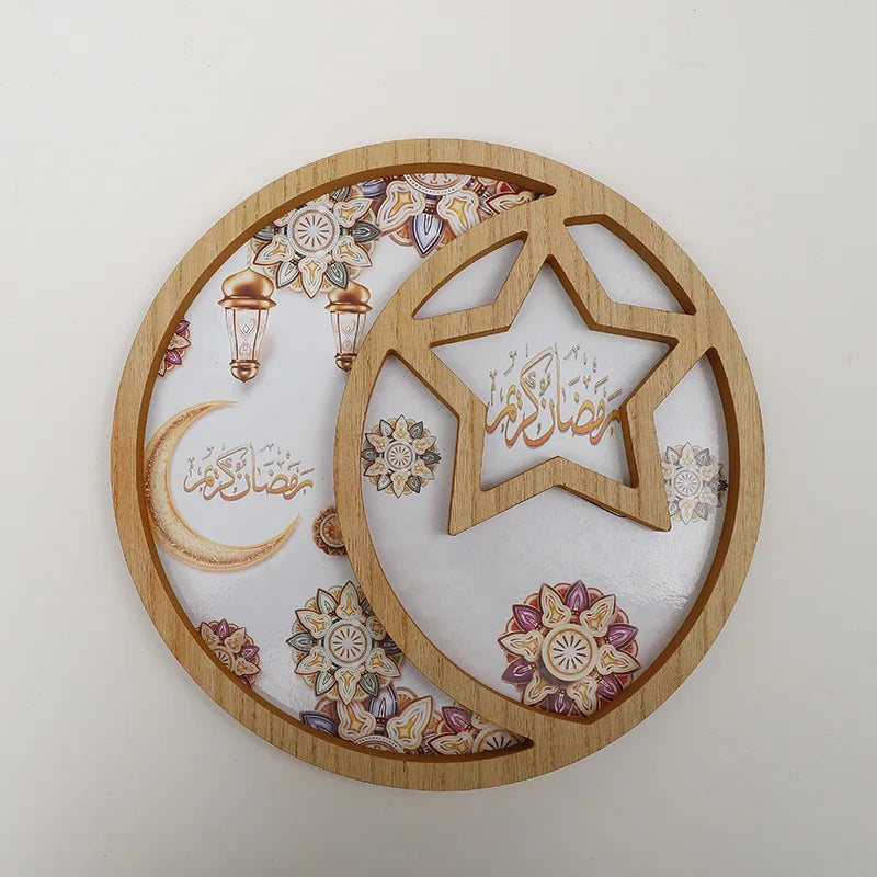 New Moon Star Wooden Tray Eid Mubarak Ramadan Decoration