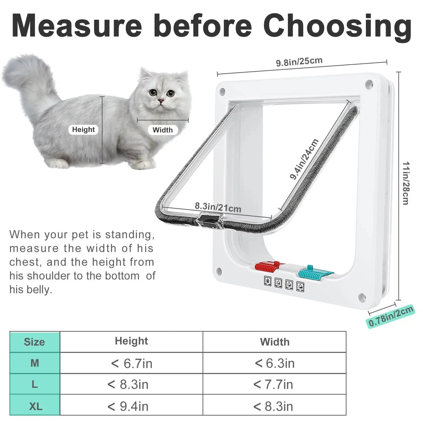 Cat Door 4 Way Locking for Cat up to 20 lbs