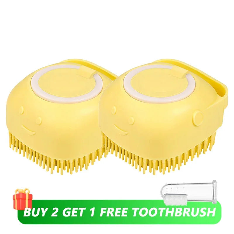 Dog Bathing Brush Pet Massage Brush Shampoo Dispenser Soft Silicone Brush