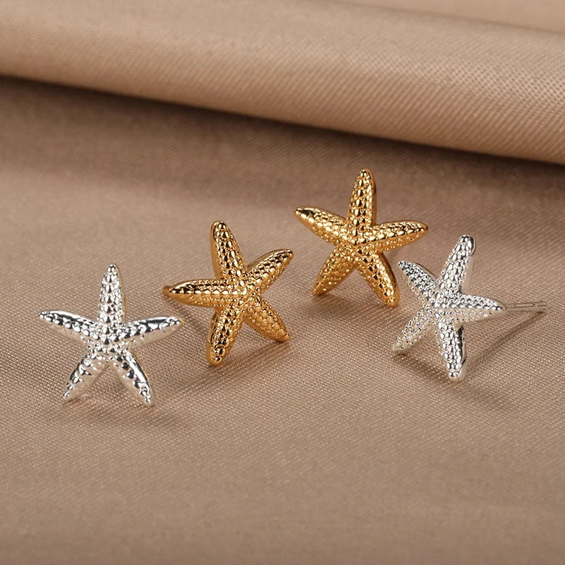 Vintage Summer Starfish Stainless Steel Stud Earrings