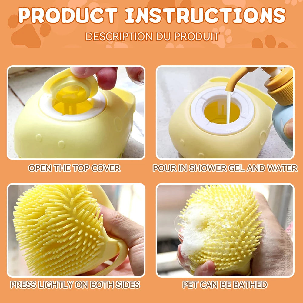 Dog Bathing Brush Pet Massage Brush Shampoo Dispenser Soft Silicone Brush