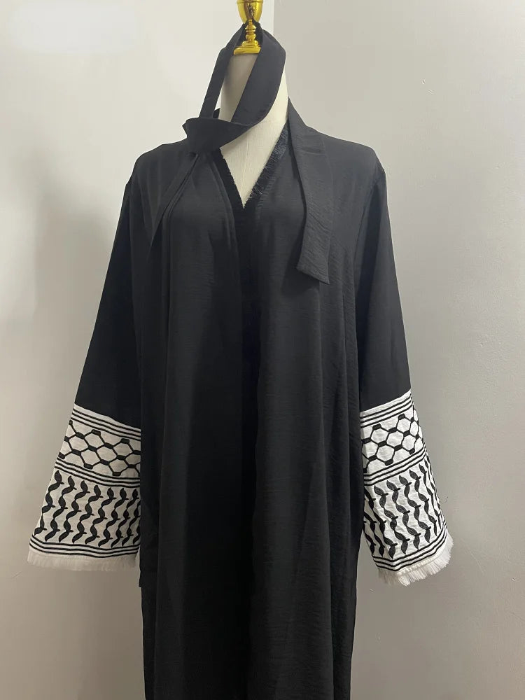 new Soft Crepe Embroidery Palestine Keffiyeh Abaya