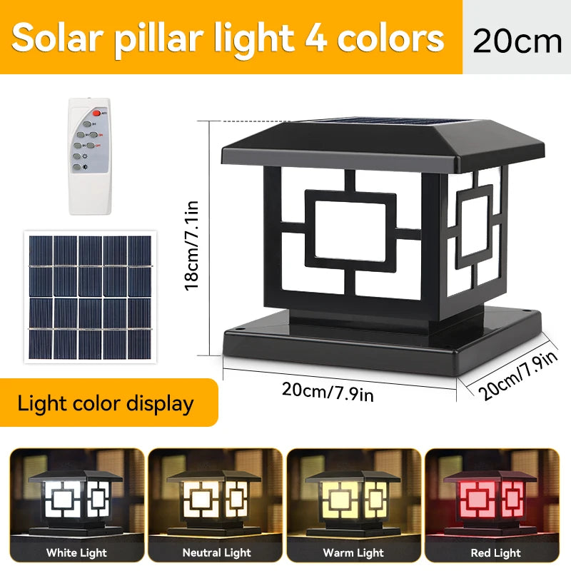 Timed LED Solar Pillar Light Waterproof Solar Lights Outdoor Remote Control