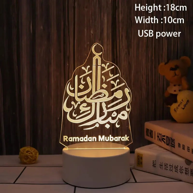 EID Mubarak Decor Lights Moon Castle 3D LED Night Light Gurbang Kareem Table Ornaments Ramadan Decoration for Home Eid Al Adha