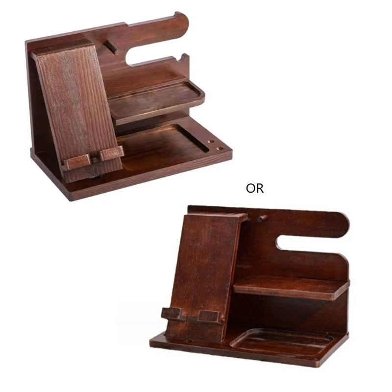 Wood Phone Docking Station Key Holder Wallet Stand Jewelry Watch Organizer Desk Accessories