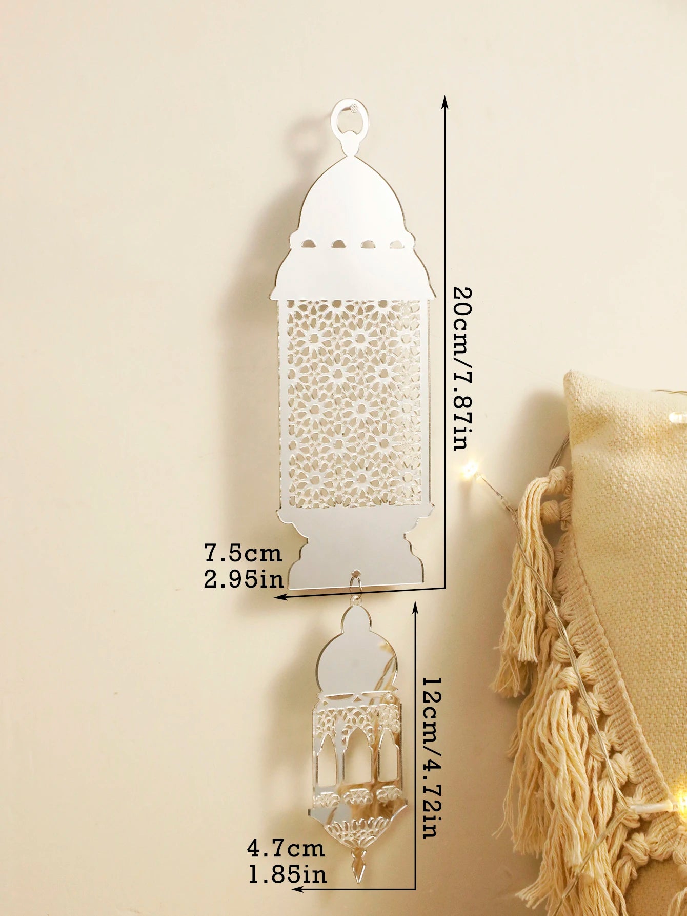 Silver Ramadan Acrylic Moon Hanging Ornaments with Hollow Mesh Star