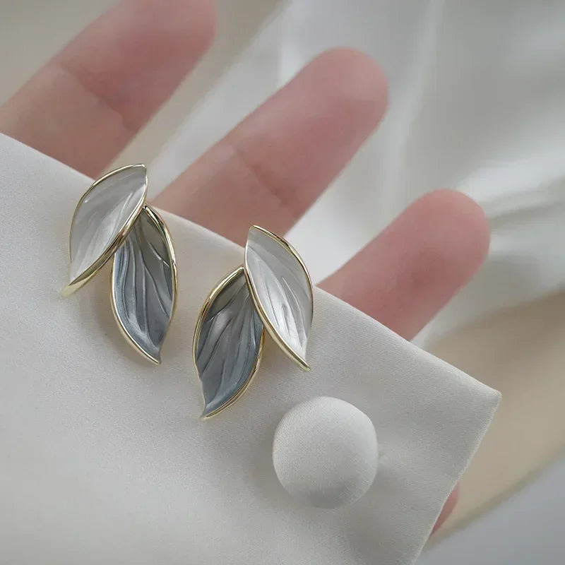 New Korean Metal Trendy Fresh Lovely Sweet Leaf Stud Earrings