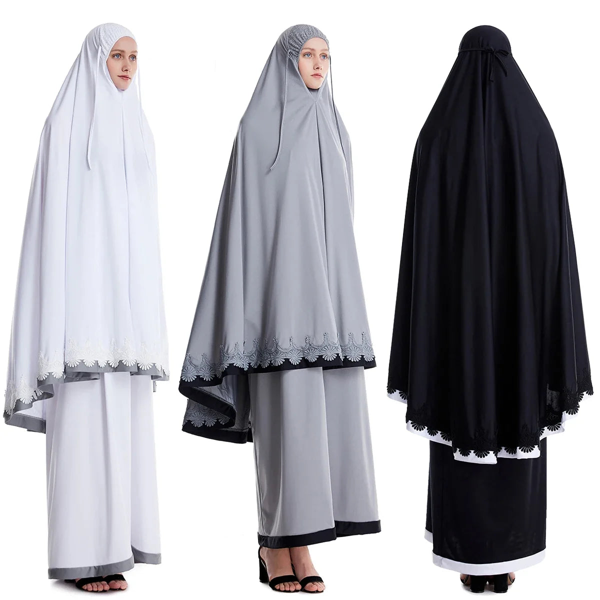 2025 Namaz Long Khimar Muslim 2 Piece Set Hijab Dress Formal Prayer