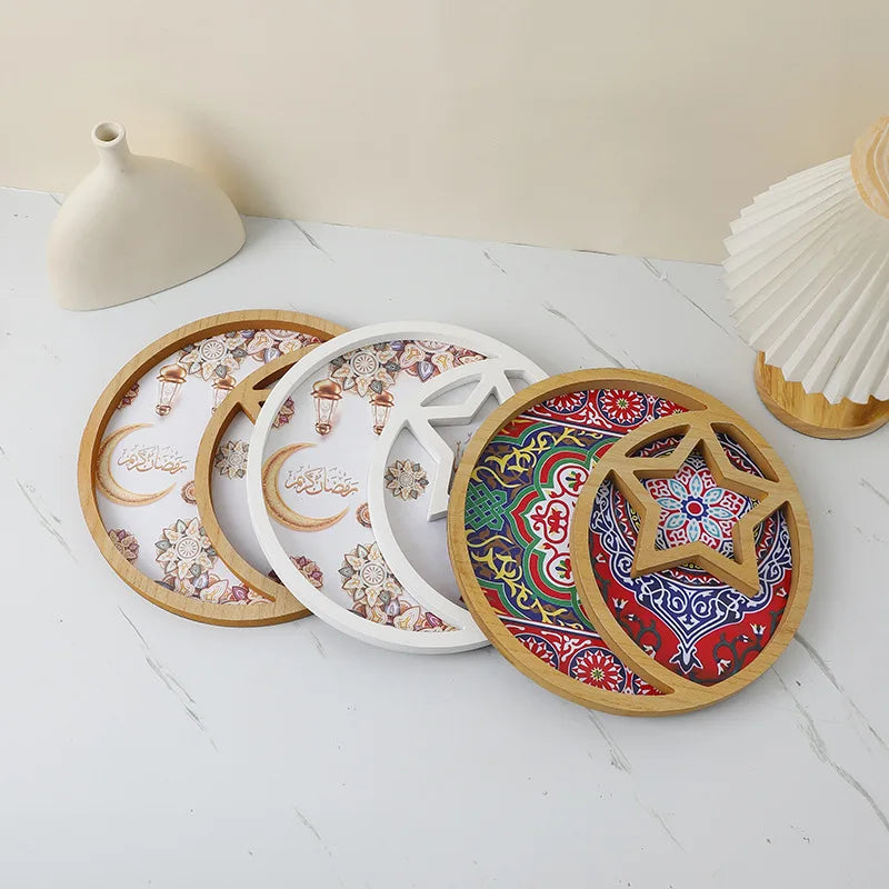 New Moon Star Wooden Tray Eid Mubarak Ramadan Decoration