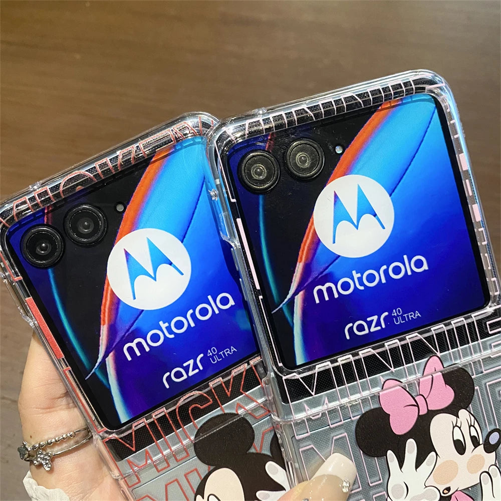 Phone Case For Motorola Razr 50 Ultra 2024 Moto Razr50 40Ultra Shockproof Folding Hard Acrylic Back Cover Mickey Minnie