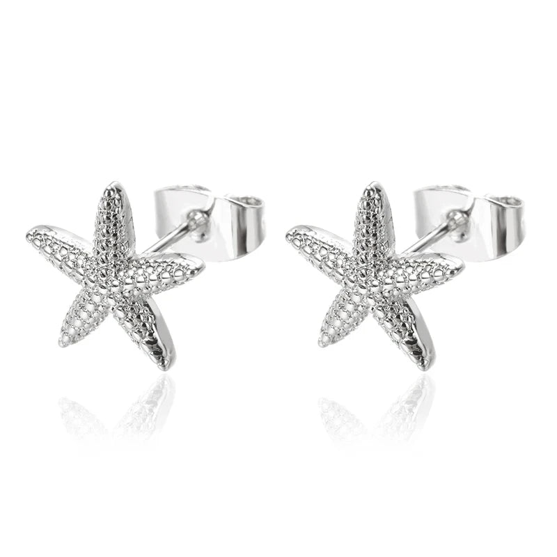 Vintage Summer Starfish Stainless Steel Stud Earrings