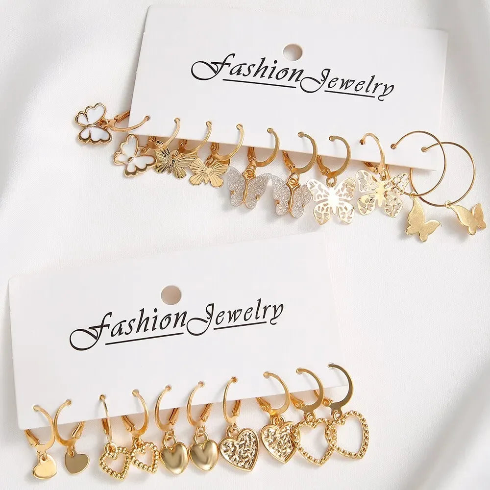 10pcs Gold Color Creative Simple Earrings Set