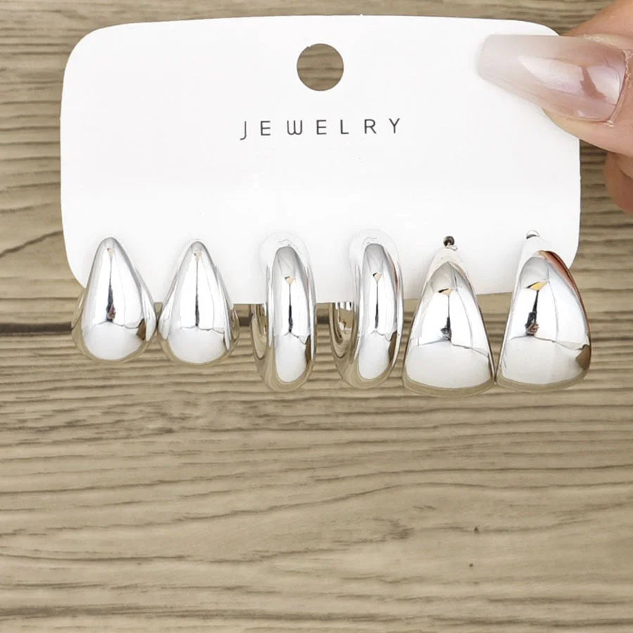 6pcs Chunky Gold/Selver Earring Set