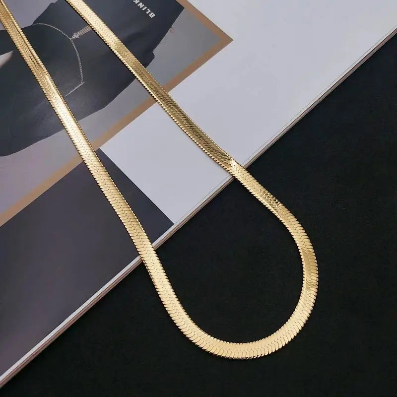 925 Sterling silver 18K Gold 4MM Flat chain Necklace for Women Luxury Fine