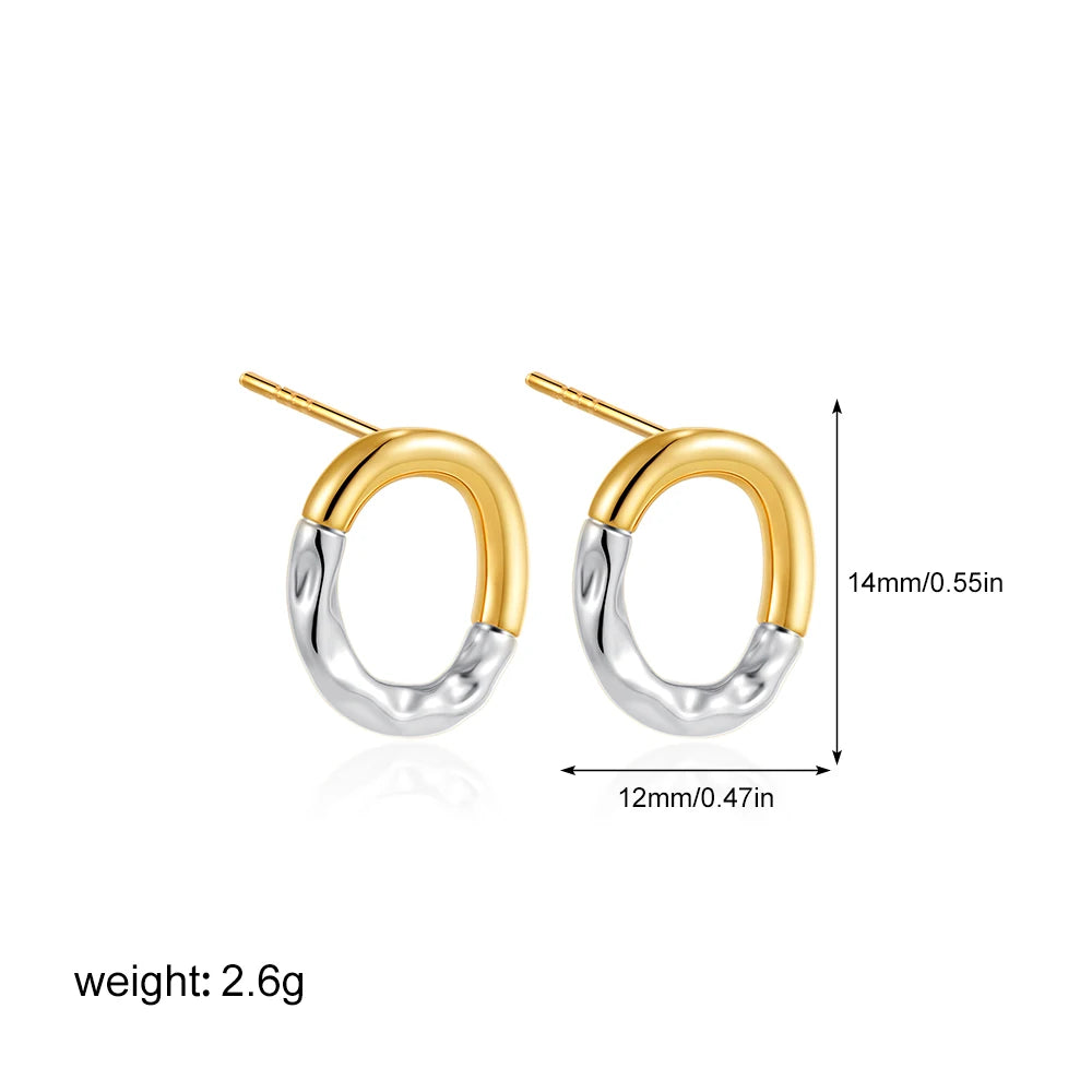 Geometric Stainless Steel Gold Sliver Color Bilayer Stud Earring