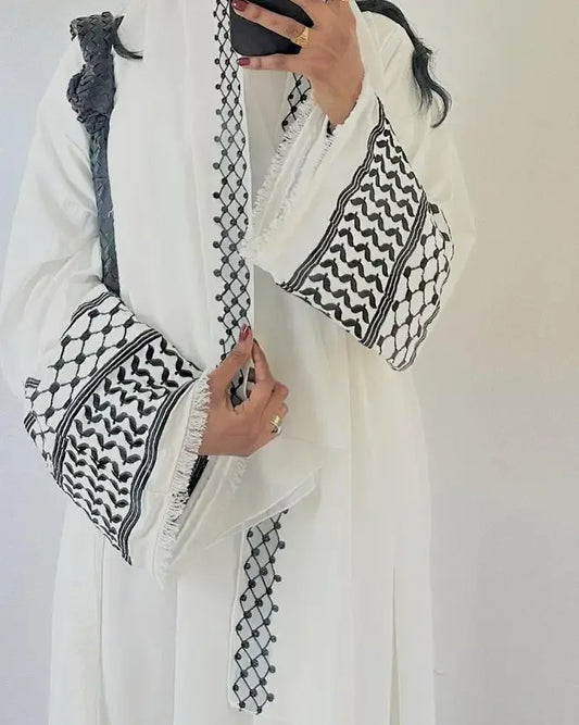 Open Abaya Palestine Keffiyeh Embroidery Muslim Luxury