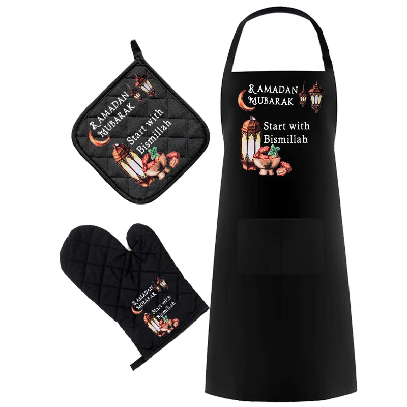 Ramadan Mubarak bismillah kitchen apron potholder mitt