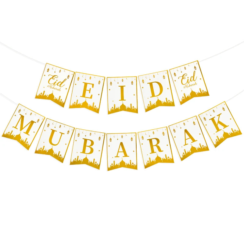 Eid Mubarak Disposable Tableware Gold Plate Cup Banner Gift Bags