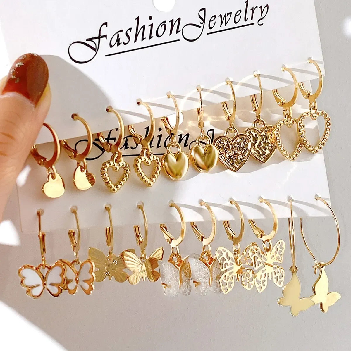 10pcs Gold Color Creative Simple Earrings Set