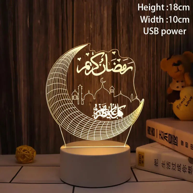 EID Mubarak Decor Lights Moon Castle 3D LED Night Light Gurbang Kareem Table Ornaments Ramadan Decoration for Home Eid Al Adha