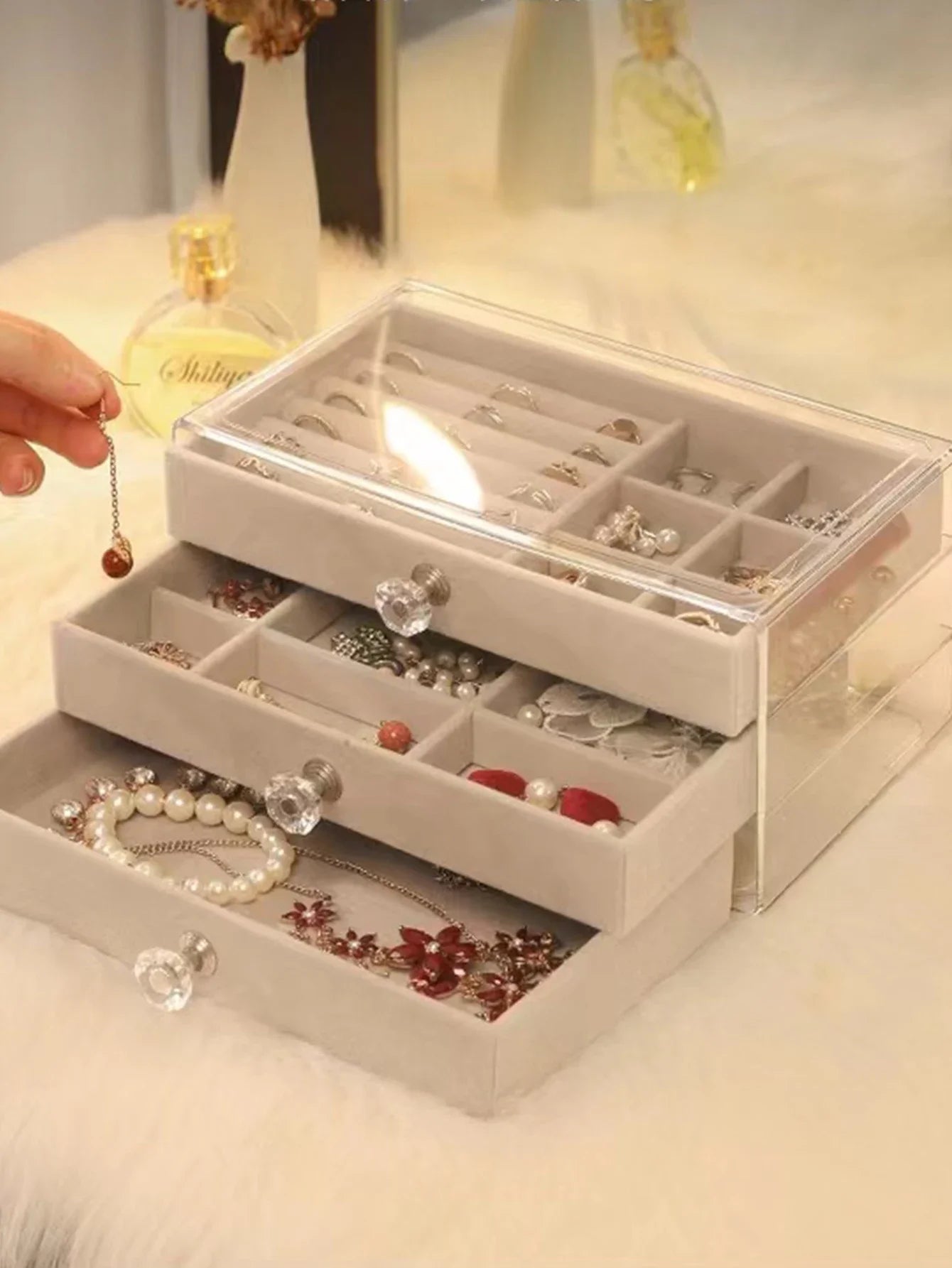 New three-layer clear drawer storage box