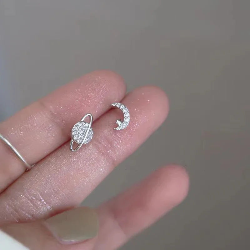 Simple Piercing Stud Earrings for Women Star Moon