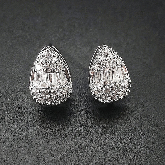 Delicate Water Drop Shaped Stud Earrings Luxury Silver Color